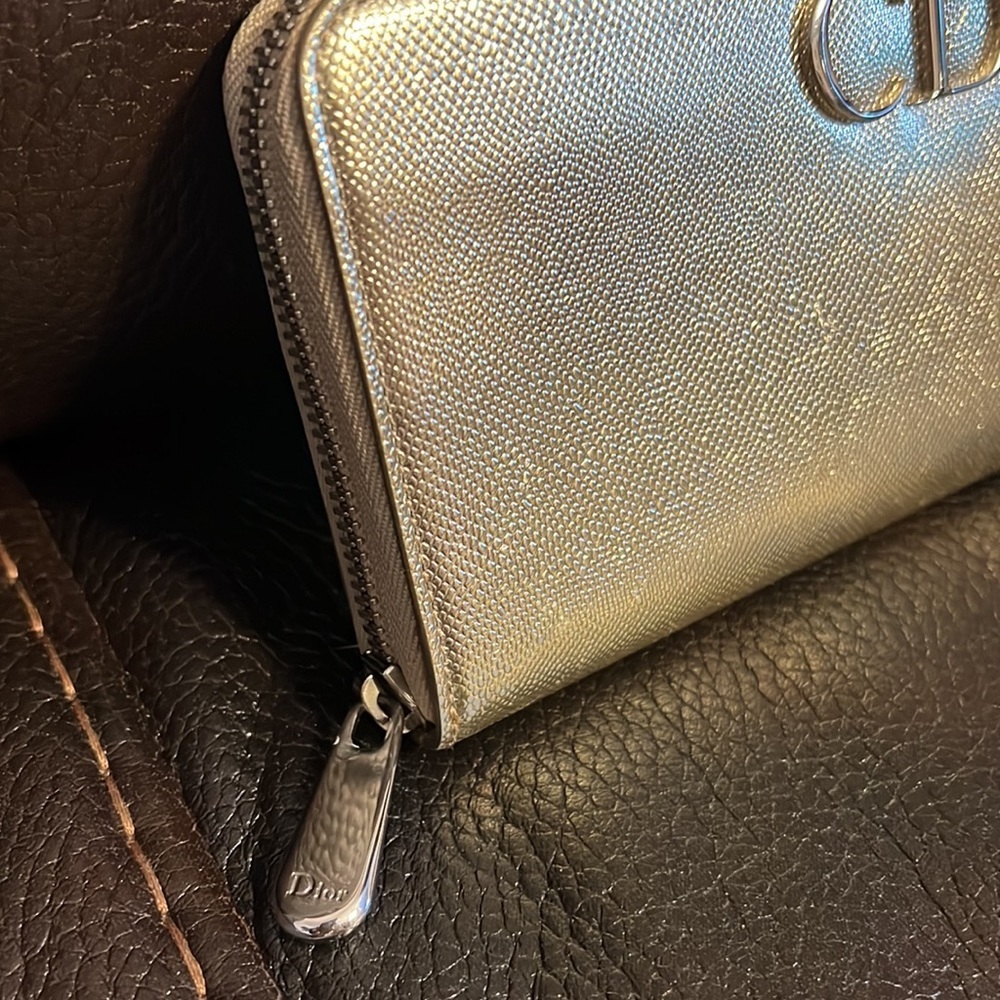 Christian dior metallic gold logo monogram CD long zip continental wallet clutch - Picture 2 of 8